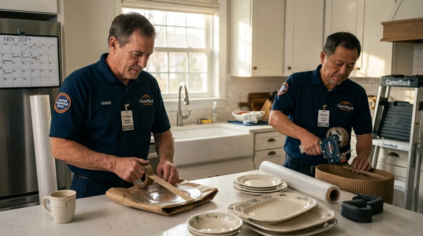 Professional crew packing kitchen dishware in Pascagoula, MS